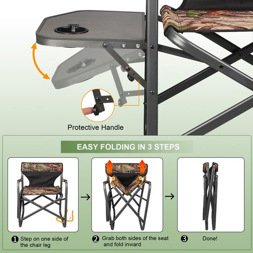 CAMPHILL Directors Camping Chairs-Lightweight Folding Lawn Chairs with Side Table-Outdoor Foldable Camp Chair for Hunting Fishing Travel-Camouflage,Heavy Duty Support 300lbs