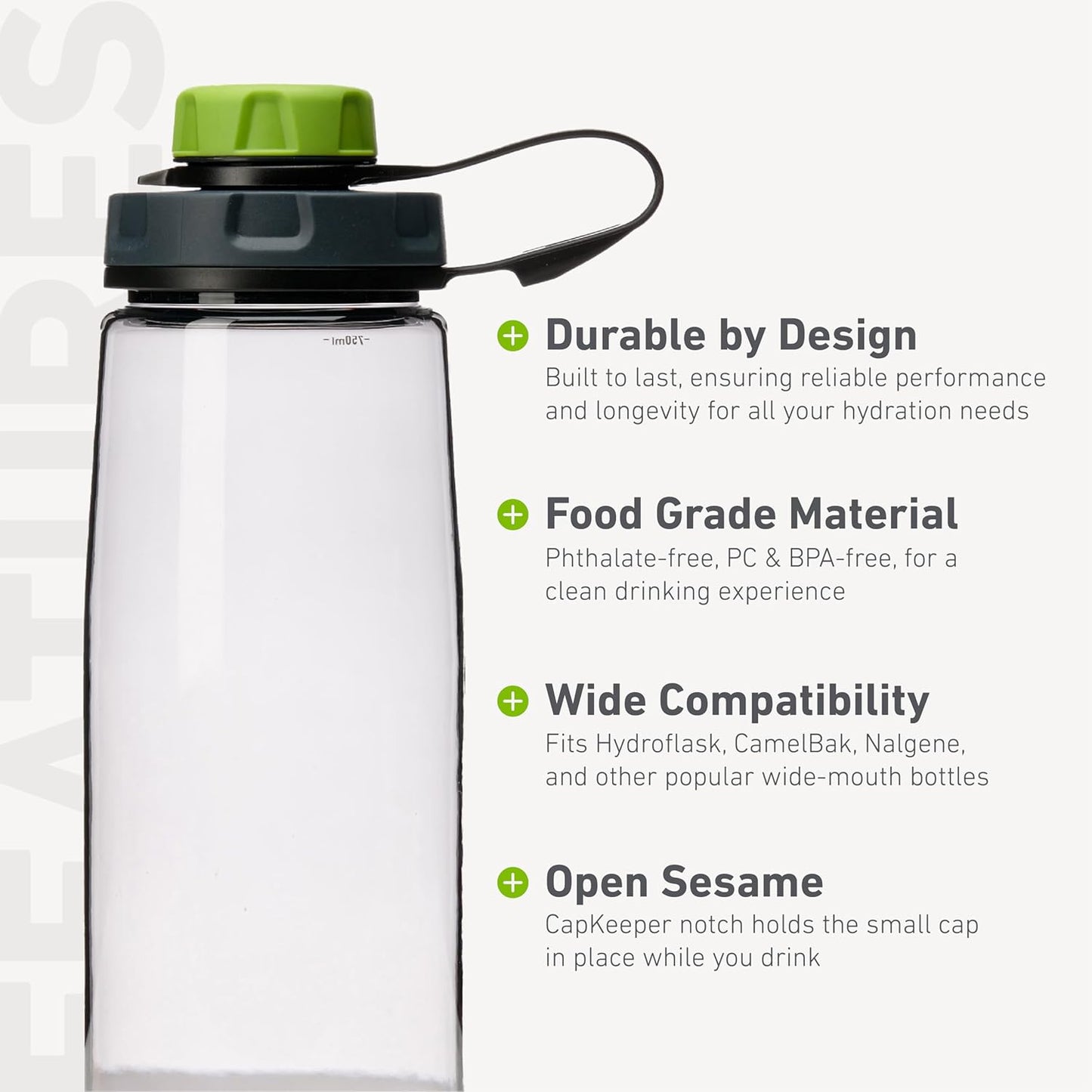 humangear capCAP+ | Converts Wide-Mouth Openings | Secure Easy Open | Food-Safe Material | Water Bottle Accessory Lid