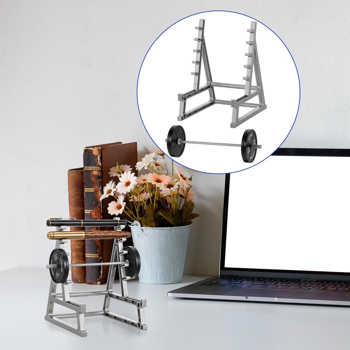 2pcs Squat Rack Pen Holder - Mini Barbell Rack With Weights & Barbells for Office Gym Decorations - Desktop Decor for Fitness Weightlifting Lovers