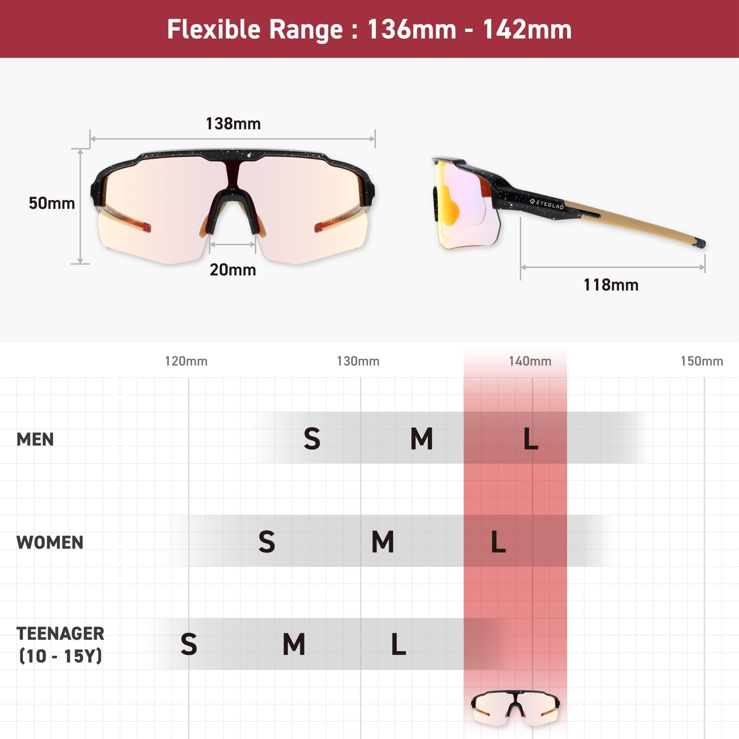 EYEGLAD MOTIONVIEW Sports Photochromic Sunglasses Outdoor UV400 Men Women Cycling Surfing Running Fishing Baseball Softball Sports (Universe Red)