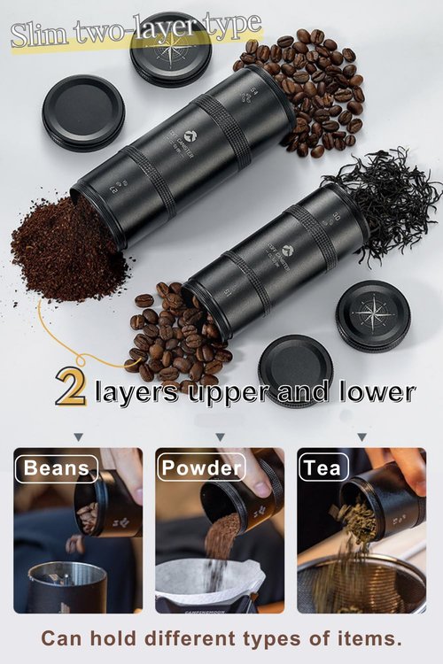 CAMPINGMOON Camping Coffee Beans Power Container Lightweight 2-Layer S Sizes Black CC-50-BK