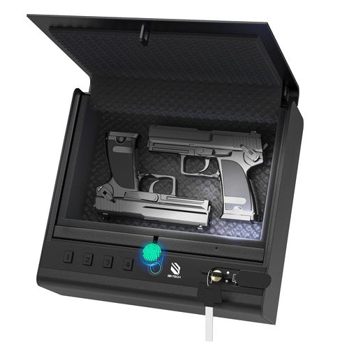 BE-TECH Biometric Gun Safe for Handgun, 0.22 Cubic Feet Fingerprint Pistol Safe Gun Lock Box with 3-Ways Quick Access, Hand Gun Safes for Beside Nightstand Closet