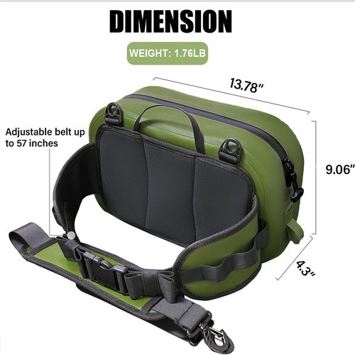 Buffalo Gear Waterproof Fishing Fanny Pack,8.9L Fishing Waist Pack with Airtight Zipper for Fly Fishing,Kayaking,Camping,Outdoor Sports Green