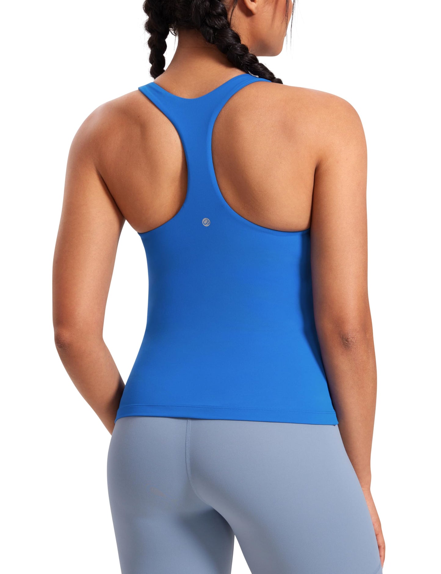 CRZ YOGA Butterluxe Workout Racerback Tank Tops for Women - Padded Athletic Spandex Yoga Shirts with Built in Bra Sparkle Blue Large