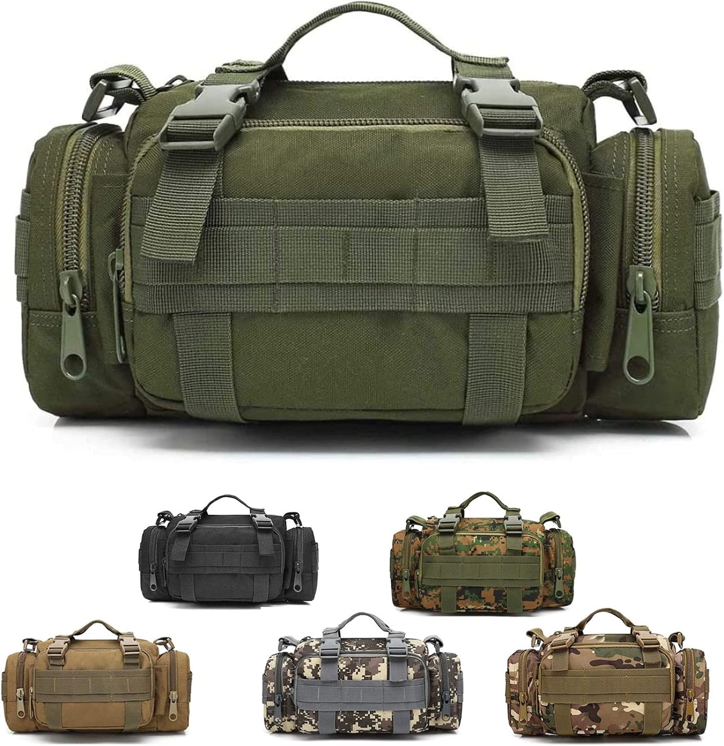 3P Military Duffel Waist Bag, Molle Bicycle/Motorcycle Waterproof Fanny Packs Camera Bag Camo EDC Utility Pouch Crossbody with Shoulder Strap Hand Carry