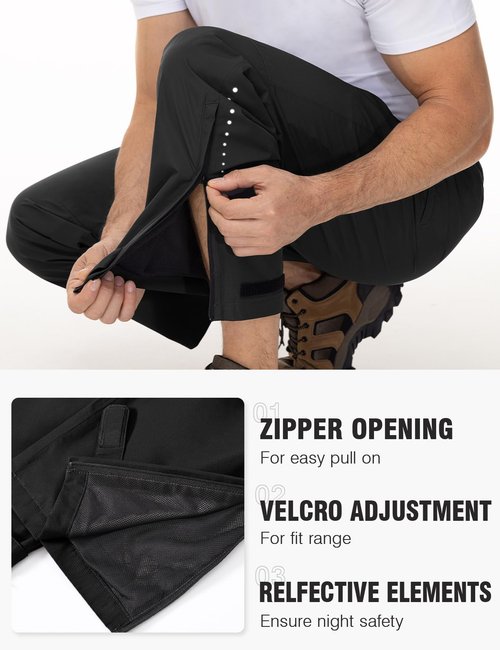 TBMPOY Men's Rain Pants Waterproof Zipper Lightweight Breathable Mesh with 3 Zipper Pockets Rain Gear Work Motorcycle Black XL