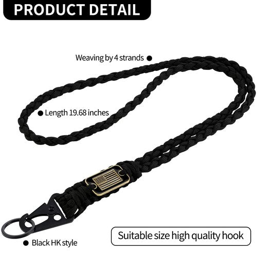 Frienda 2 Set Heavy Duty Paracord Lanyard Necklace Whistles Strap Braided 550 Keychain Lanyard for Outdoor Activities Camera(Black)