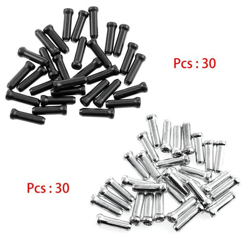 VAKTOK-60pcs Bike Brake Cable End Caps Bike Brake Cable Accessories For road mountain biking(Black 30pcs + Silver 30pcs)