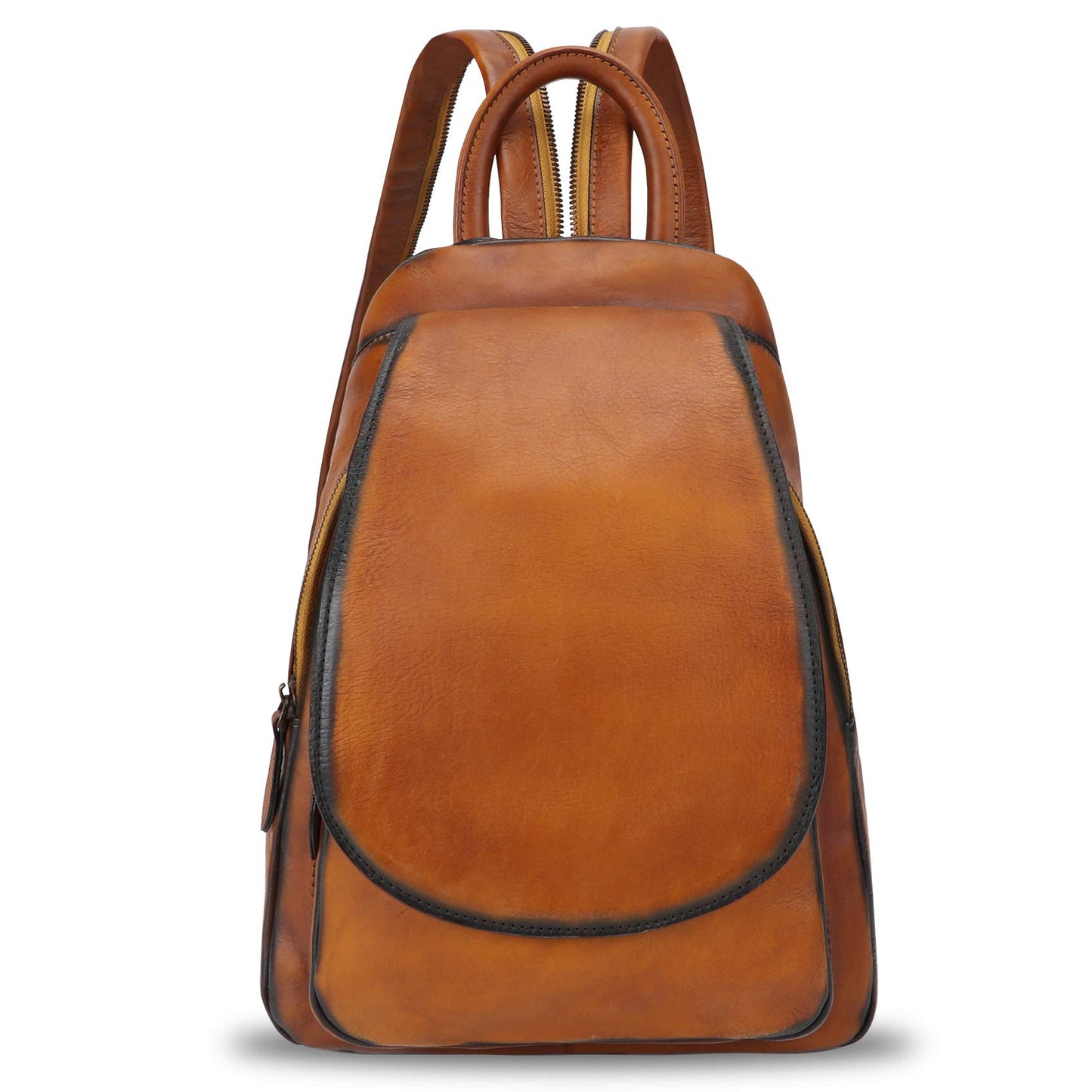 Genuine Leather Backpack for Women Retro Rucksack Casual College Bag Handmade Cowhide Western Daypack (Brown)