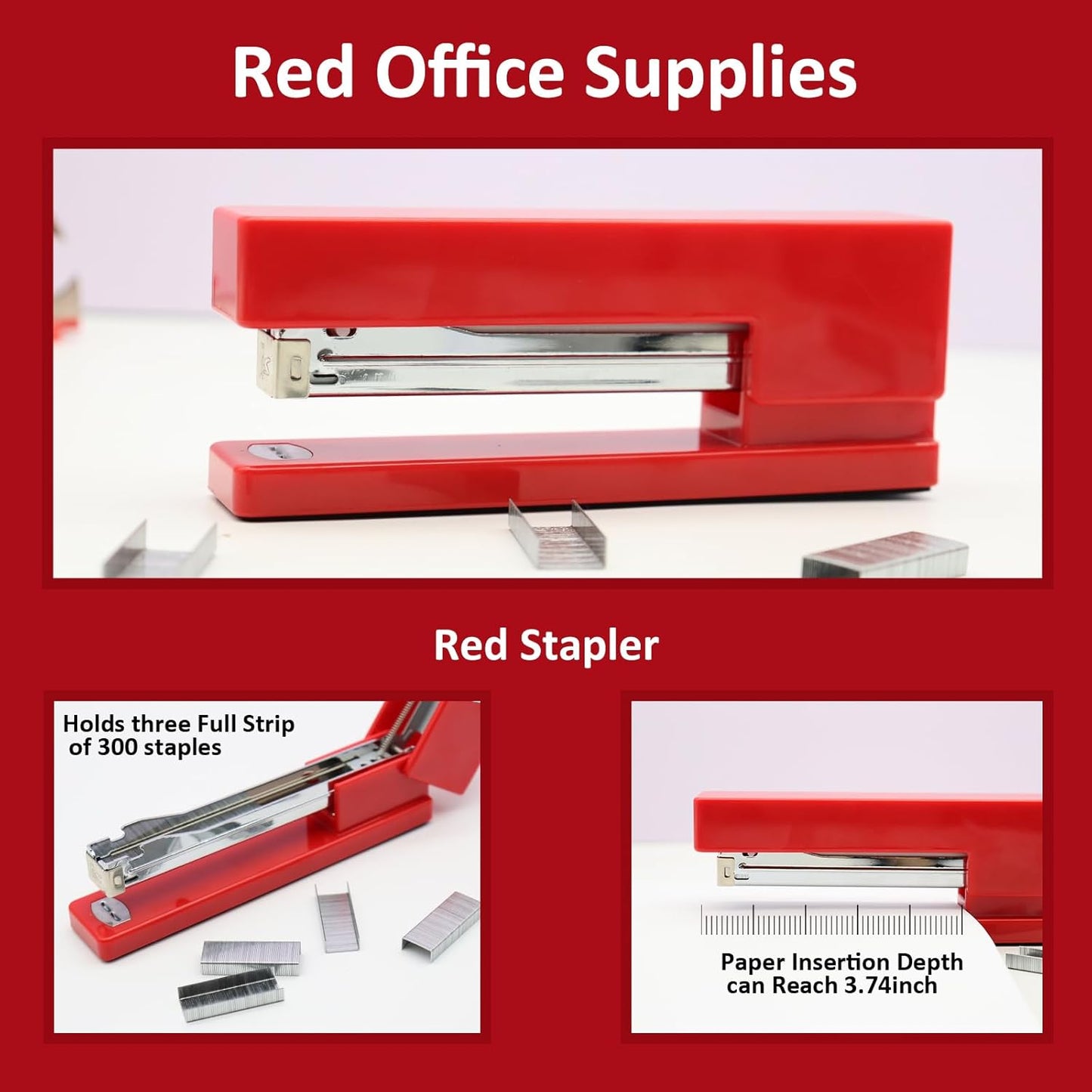White Office Supplies, UPIHO White Desk Accessories, Stapler and Tape Dispenser Set for Women with Stapler,Tape Dispenser, Staple Remover, Staples,Scissor and Tabs for Students Office Clerks