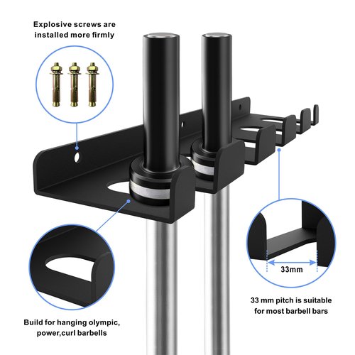 KSWLOR Barbell Storage Rack,Heavy Duty Vertical Hanging Barbell Rack,Wall Mounted Barbell Holder, Olympic Wall Mount Barbell Holder Space Saving Bar Holder Suitable for for Home,Commercial, Garage Gym
