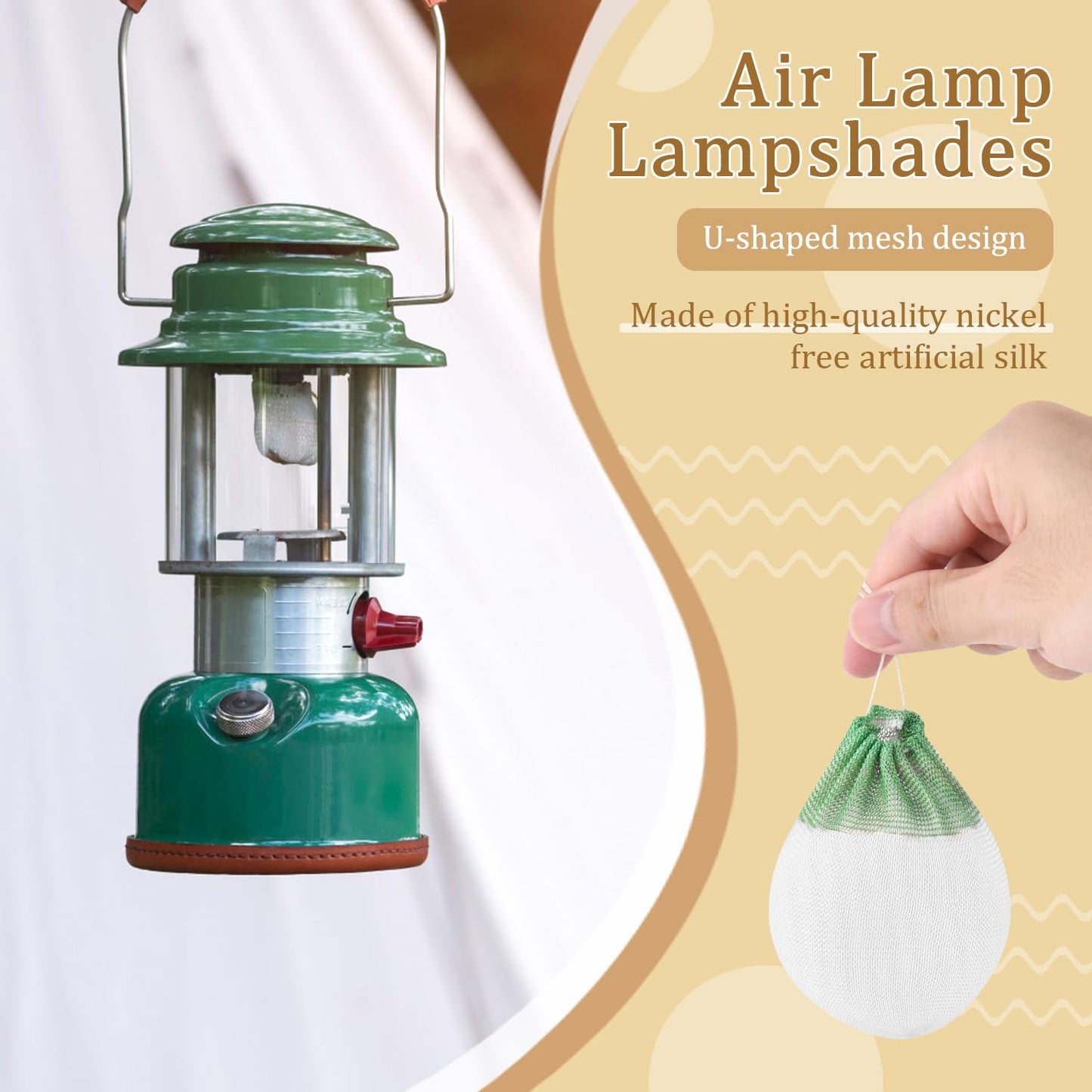 50PCS Propane Lantern Mantles String Tie Lantern Mantles Lantern Cover U-Shape Gas Lamp Mantles for Outdoor Camping Lantern, 7.5 × 10cm