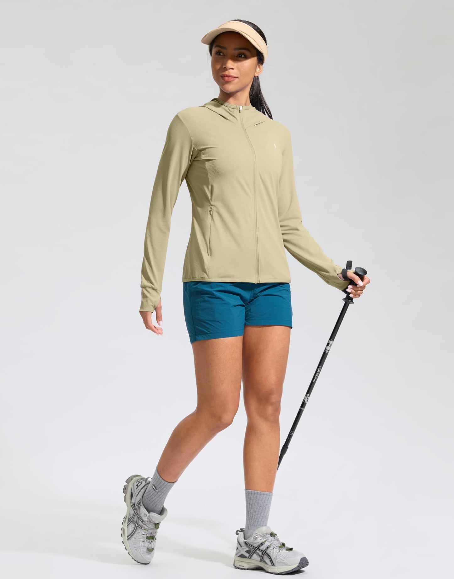 Soothfeel Women's UPF 50+ Sun Protection Hoodie Jacket Lightweight Long Sleeve Sun Shirt for Women with Pocket Hiking Outdoor(Khaki, XL)