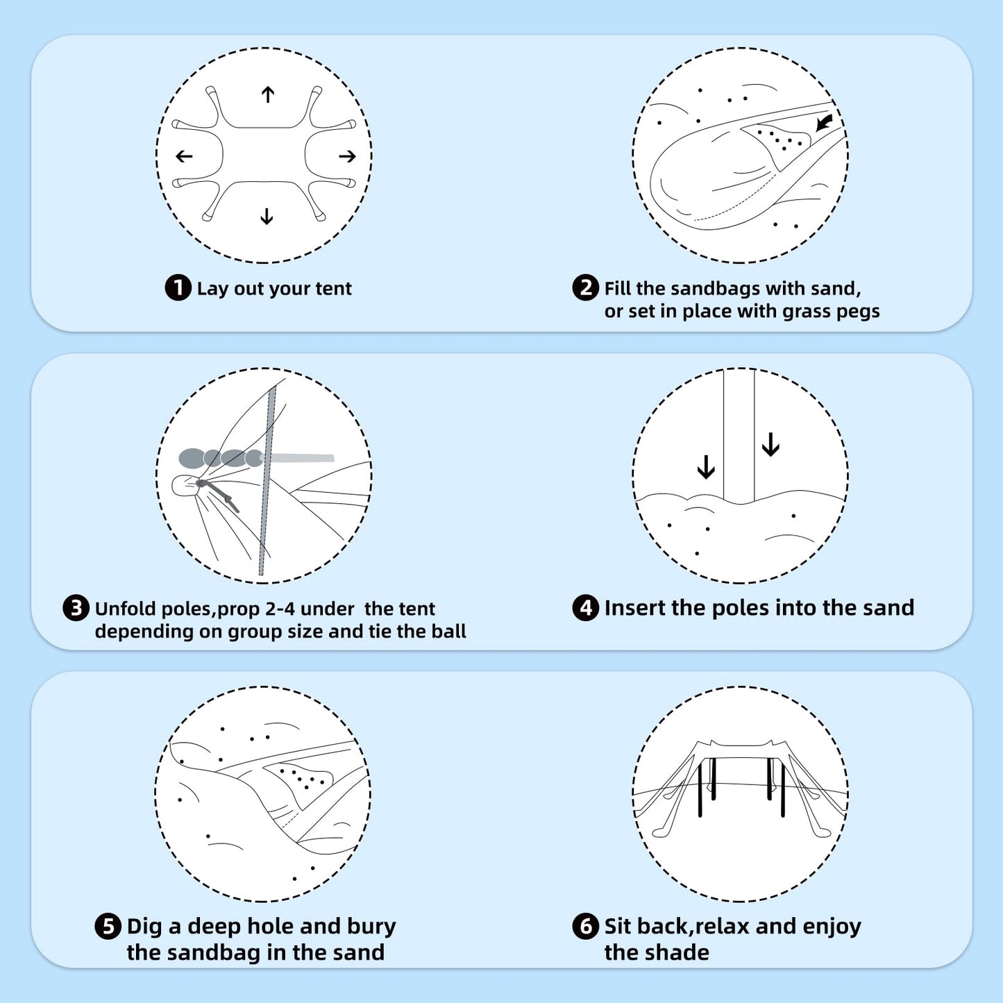 JMOREGO Beach Tent, Camping Sun Shelter with Mat, 2 Sand Shovels, 8 Sandbags, Ground Pegs & Stability Poles, UPF50+ Outdoor Shade Canopy for Camping, Fishing or Picnics (Navy Blue)