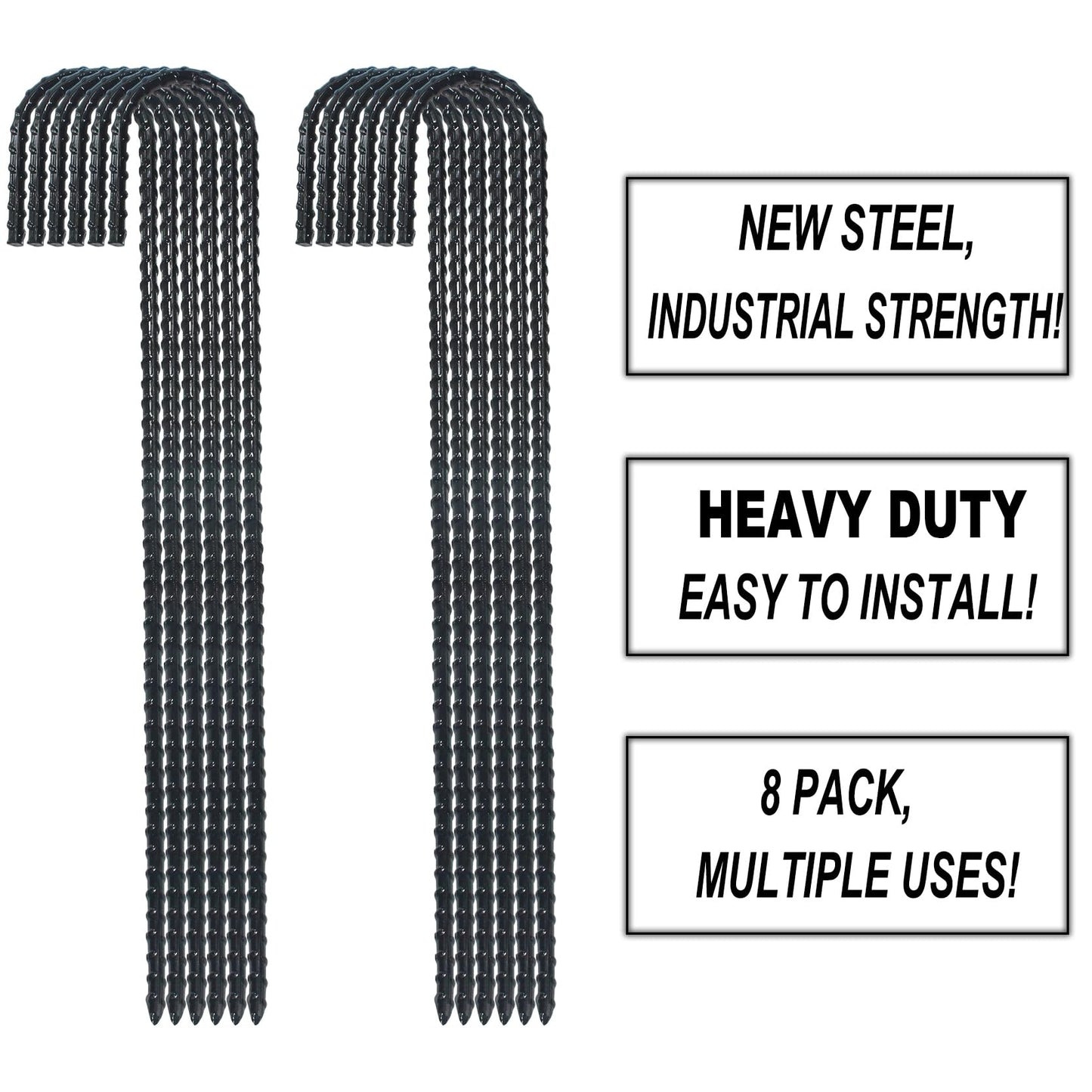 16 Inch Ground Rebar Stakes, J Hook Extra Heavy Duty Rust Proof Coated Steel Ground Anchors with Chisel Point End for Camping Tent and Canopy Tent (8)