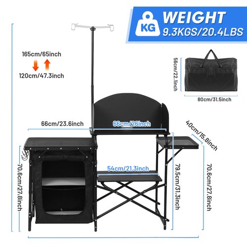 CDEN Camping Kitchen Station, Camping Table, Grill Table, with Light Stand and Windshield Cooking Station, outdoor