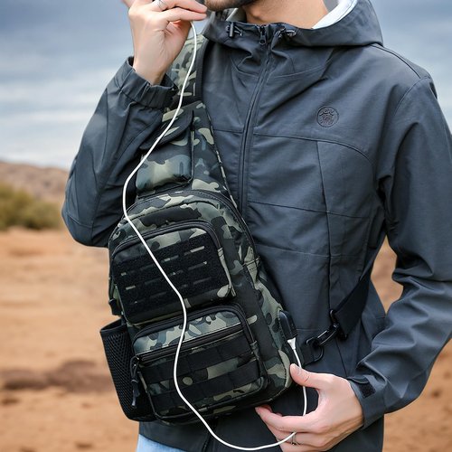 DOUNTO Tactical Sling Bag for Men Molle Utility Shoulder Bag Chest Pack Crossbody Backpack for Hiking Hunting (Black)