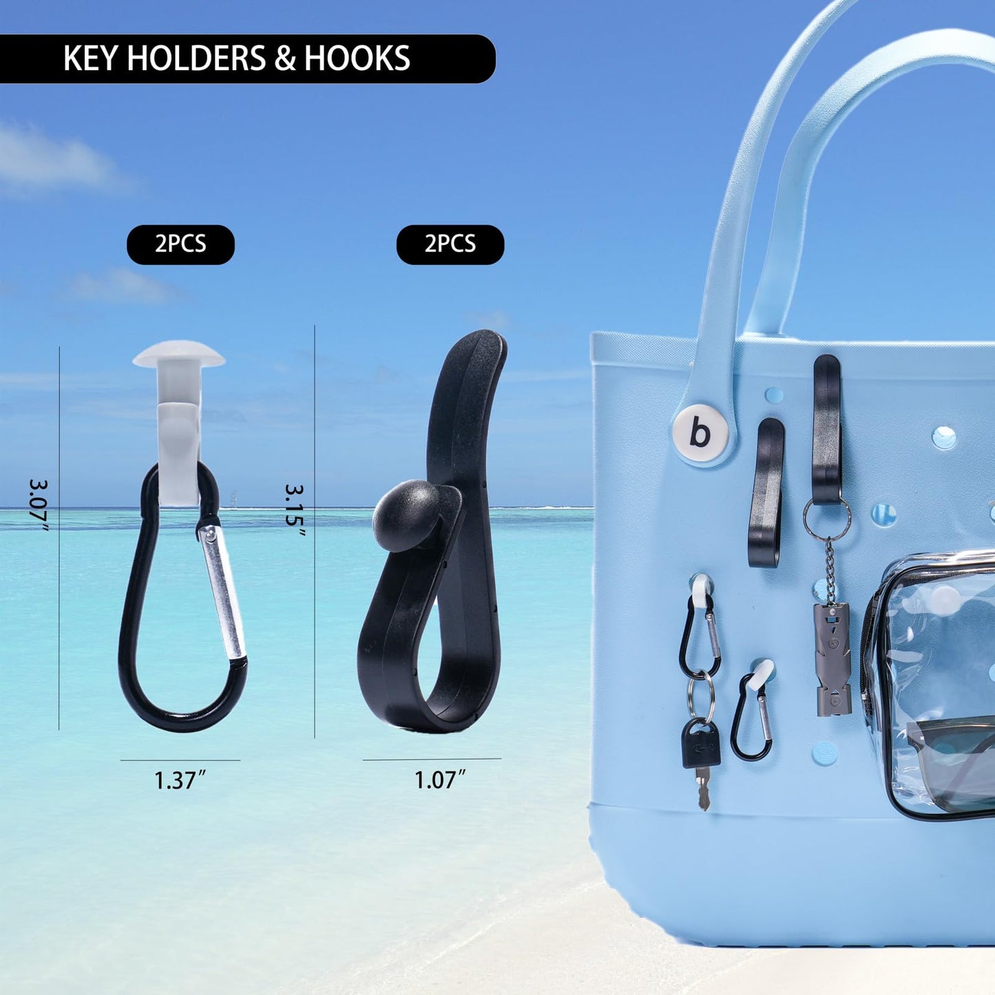 Generic 4Pcs Hooks Set Compatible for Bogg Bag, Insert Carabiner Key Chain Holder Charms for Bogg Bags, Compatible for Small & Large Beach Bags, Organize Valuables Accessories for Bogg Bags, White