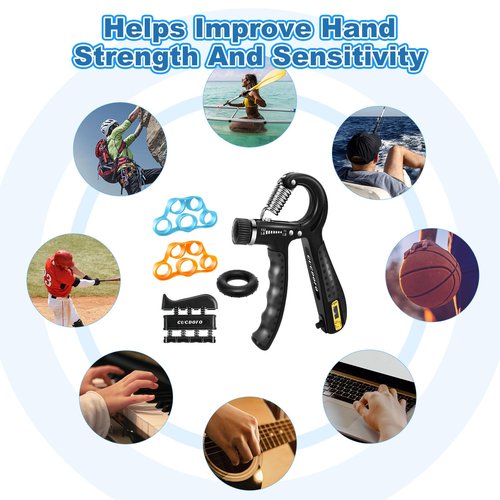 CUCDOFO 5 Pack Grip Strength Trainer Set Adjustable, Hand Gripper with Counter, Grip Trainer, Finger Strengthener & Hand Grip Strengthener for Injury Recovery,Muscle Building,Enhance Strength