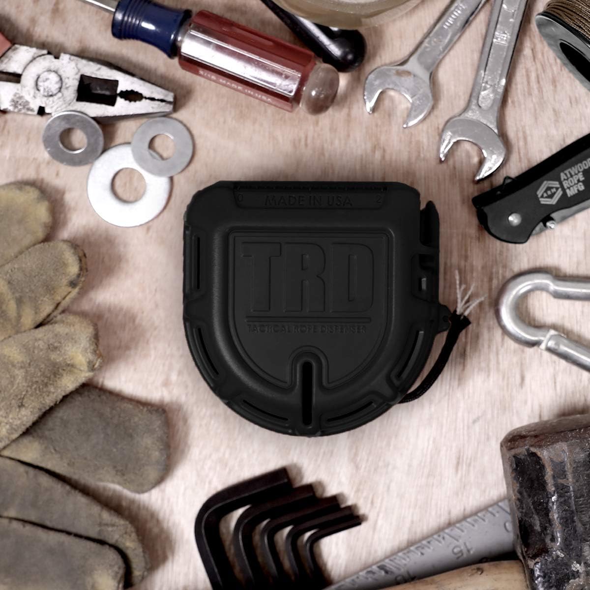 Atwood Rope MFG Tactical 550 Paracord Parachute Cord Rope Dispenser 50ft Spool TRD | Cutting Blade, Belt Clip, Cord Grip, View Port, Integrated Ruler