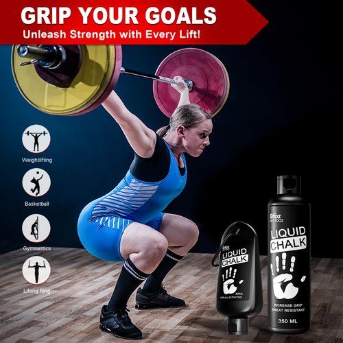 OUTTDOZ Superior Grip Liquid Chalk Mess-Free Gym Chalk for Weightlifting, Gymnastics, Rock Climbing, Dancing, Dries in Seconds. 350ML + 60ML*2.