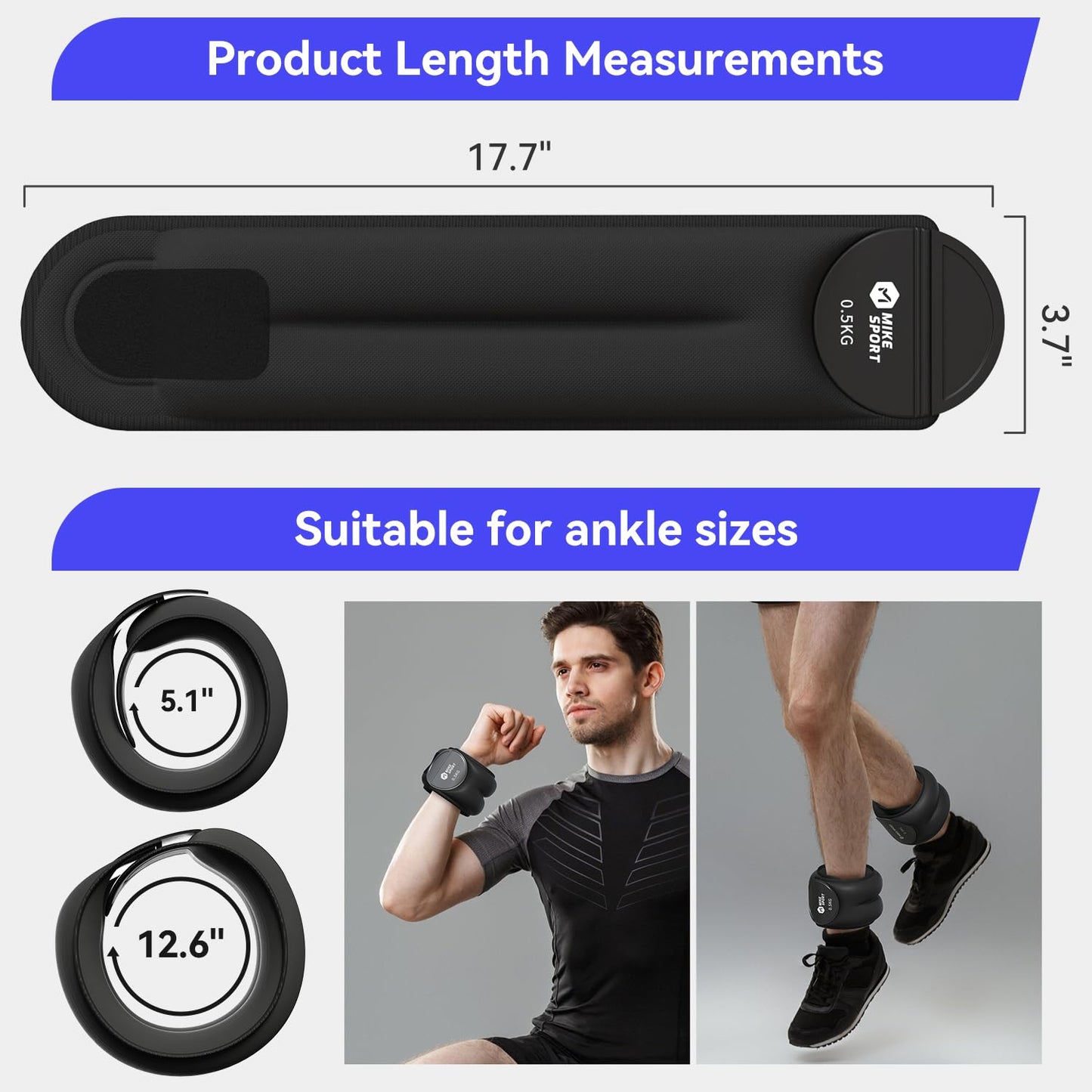 Ankle Weights,Strength Training Wrist and Ankle Weights Sets For Women Men 2lb 4lb 6lb 8lb Leg Arm Weights Straps for Fitness,Yoga,Running,Workout,1kg/2.2Lbs Each Ankle