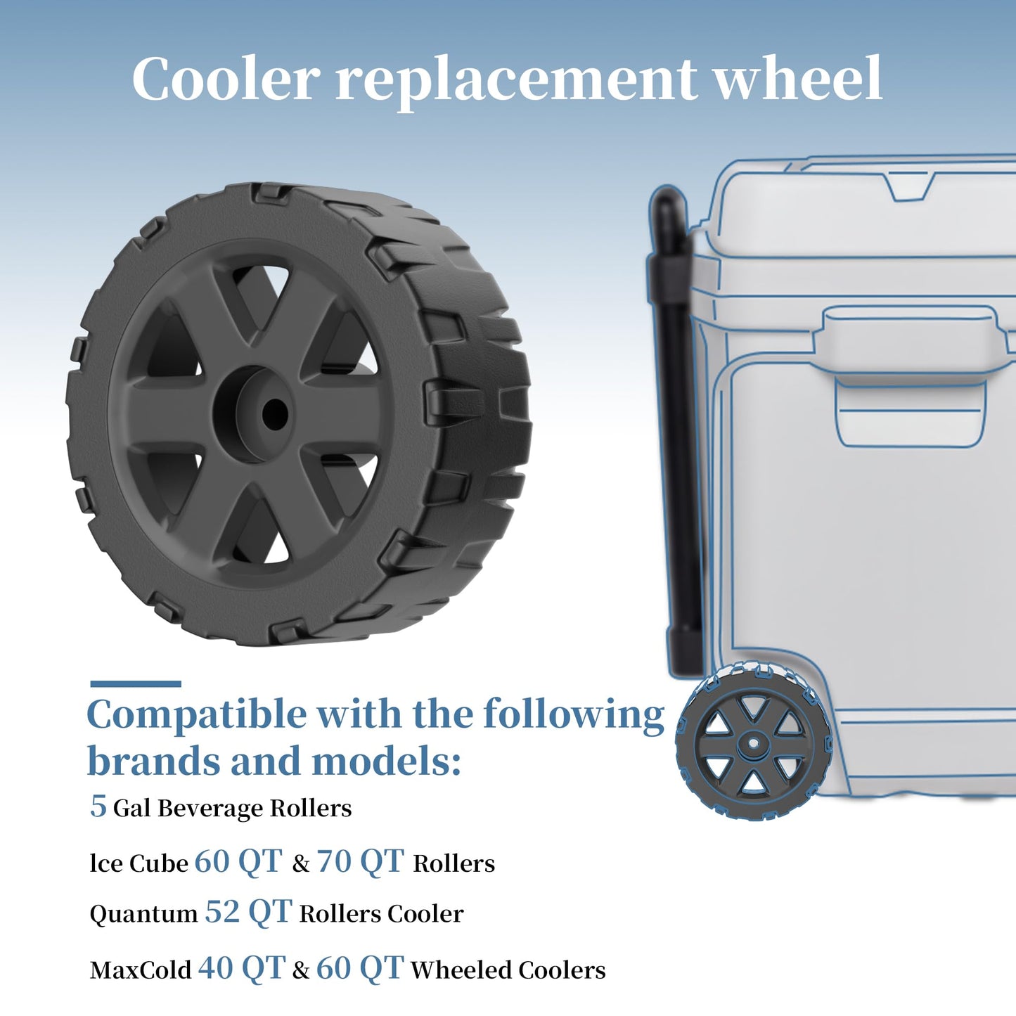 4-inch Black High-Strength Silent Wheels for cooler, Compatible with Igloo 5 Gal Beverage Rollers、Ice Cube 60/70 Qt Rollers coolers -2 Pack