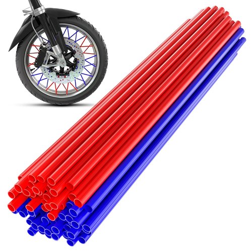KEMIMOTO Dirt Bike Spoke Covers 72Pcs, Universal Pipe Trim for 8"-21" Wheels, Spoke Rims Wraps for Dirt Bike, Motocross, Bike, Bicycle, Wheelchair, Motorcycle Decoration Protector (Red and Blue)