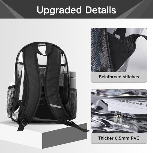 MQACPUPY Large Clear Bookbag-Heavy Duty Transparent Backpack for Stadium Events&Work-Bag for Men&Women(black)