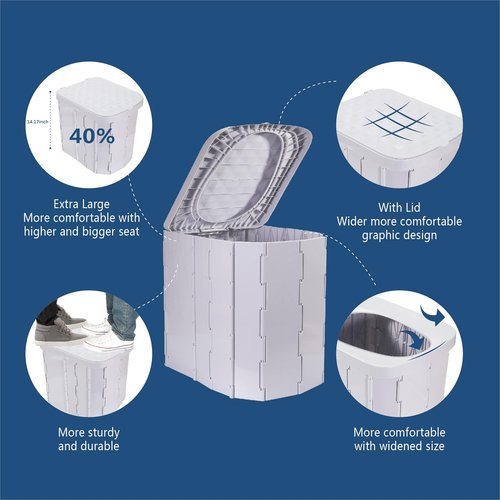 Hapoon XL Portable Folding Camping Toilet with Lid - Travel Portable Potty for Adults, Grey
