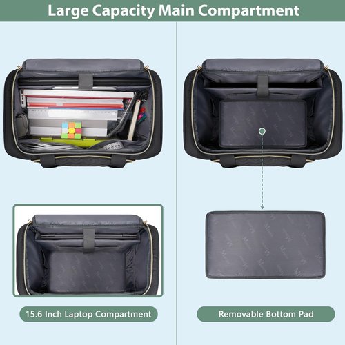 MATEIN Rolling Laptop Bag for Women, 15.6 Inch Rolling Briefcase with Wheels &Detachable Cart, Roller Computer Teacher Tote Bag with Insulated Lunch Box Gift for Nurse Work Business Office, Deep Black