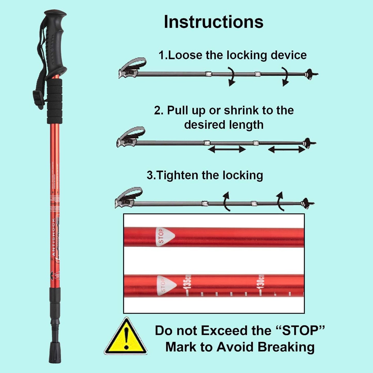 Aihoye Hiking Trekking Poles, 2 Pack Collapsible, Lightweight, Anti Shock, Walking Sticks, Adjustable Hiking Pole for Men and Women