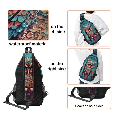 Yamegoun Owl Sling Bag Travel Crossbody Backpack One Shoulder Pack Hiking chest Daypack for Women Waterproof Adjustable Lightweight Outdoor Workout