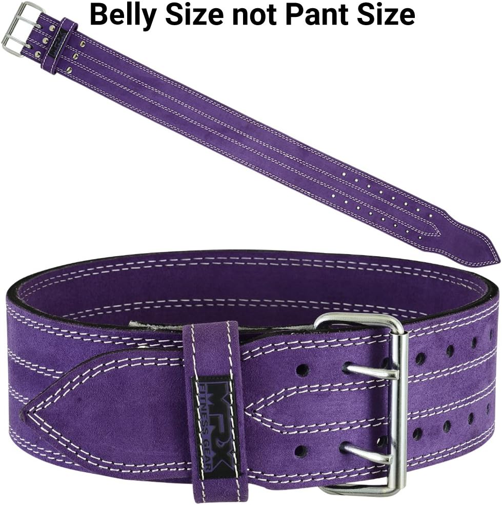MRX Powerlifting Leather Belt 4" Wide 10mm Thickness Training Fitness Back Support Bodybuilding Belts with Steel 2 Prong Buckle