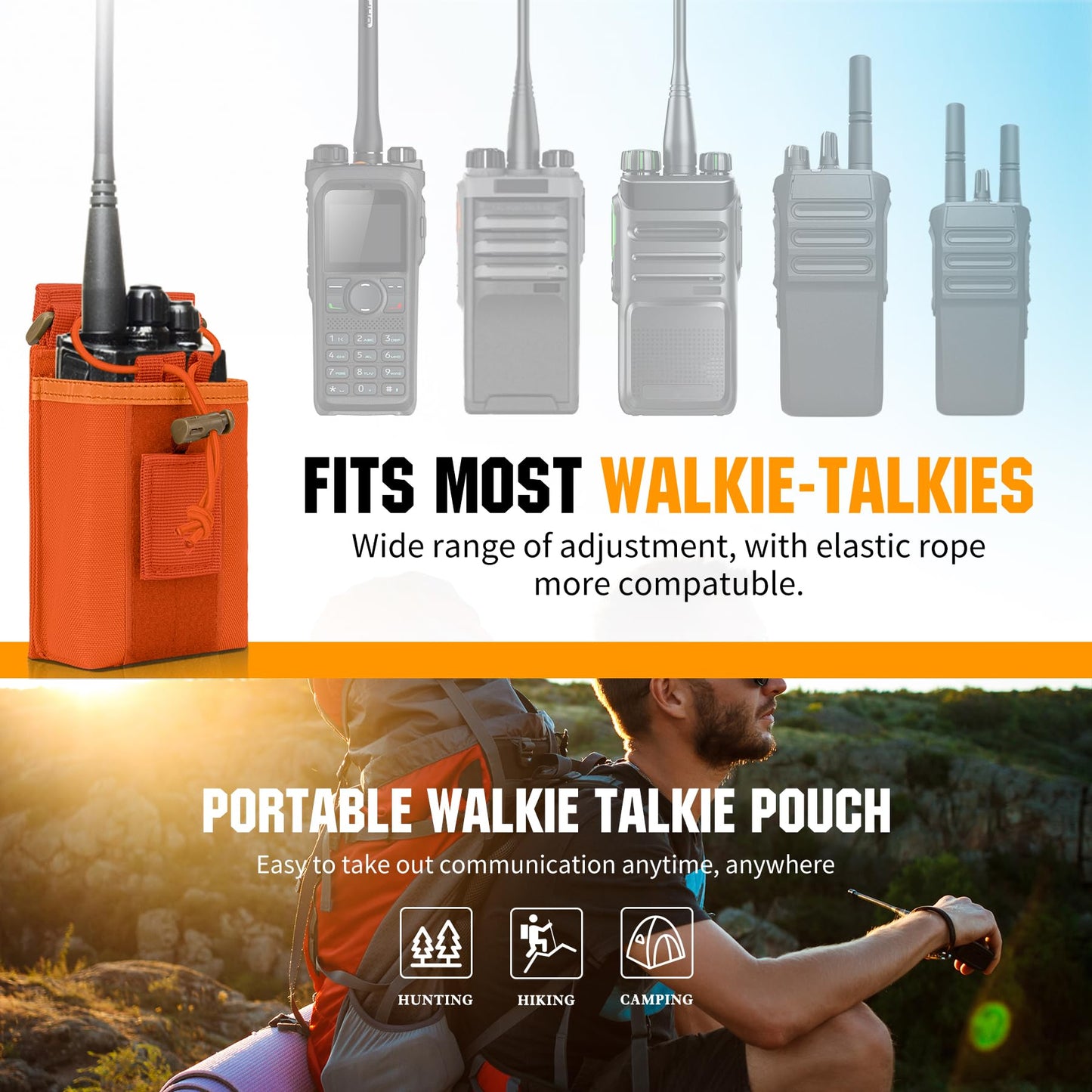 IronSeals 2 Pack Tactical Molle Adjustable Interphone Storage Bag Outdoor Sports Radio Pouch for Two Ways Walkie-Talkie (Orange)