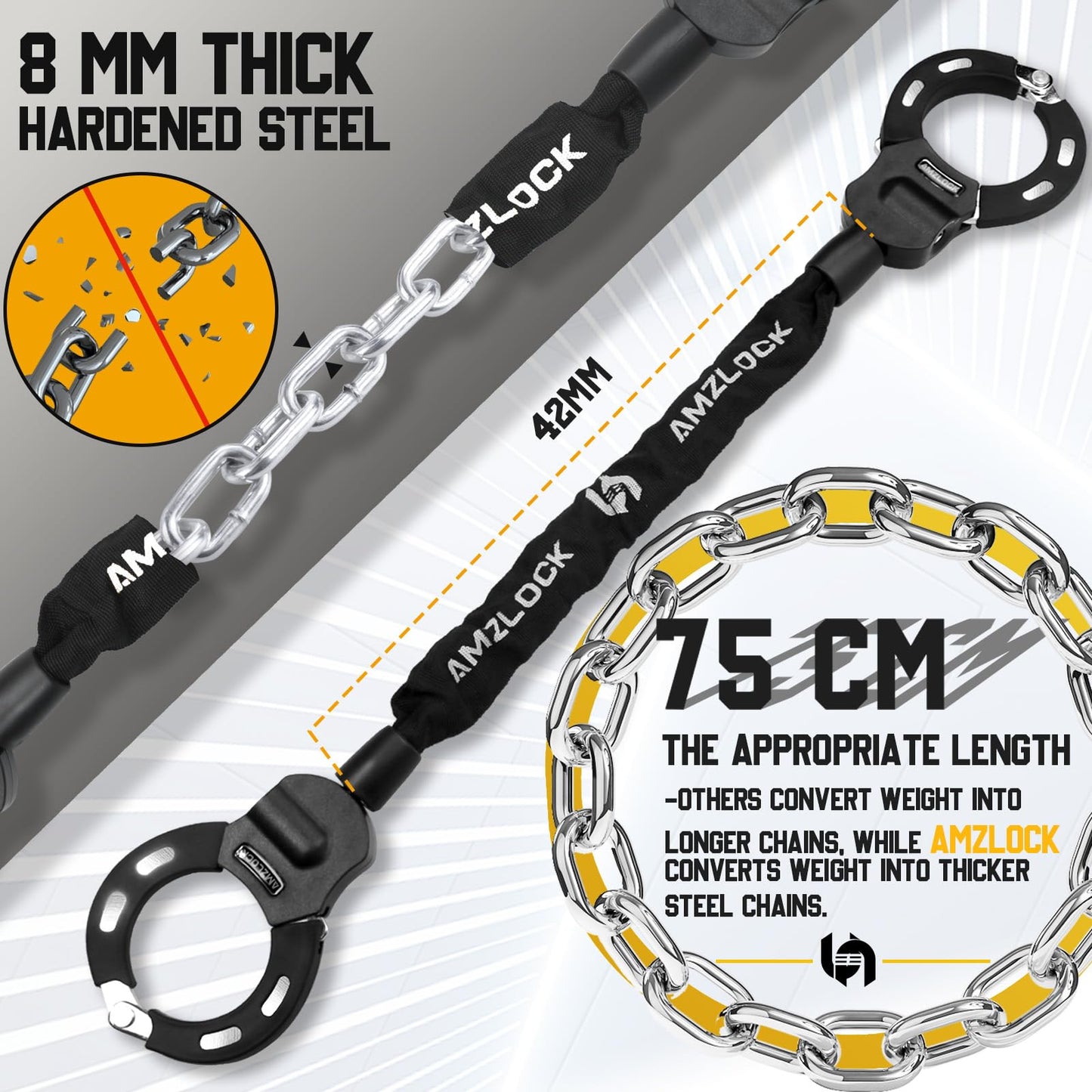 AMZLOCK Scooter Lock with Storage Bag, Electric Scooter Locks Anti Theft, Chain Lock 8 mm Thick, Bike Locks Heavy Duty, Electric Scooter Accessories for Scooter, Bike and Motorcycle