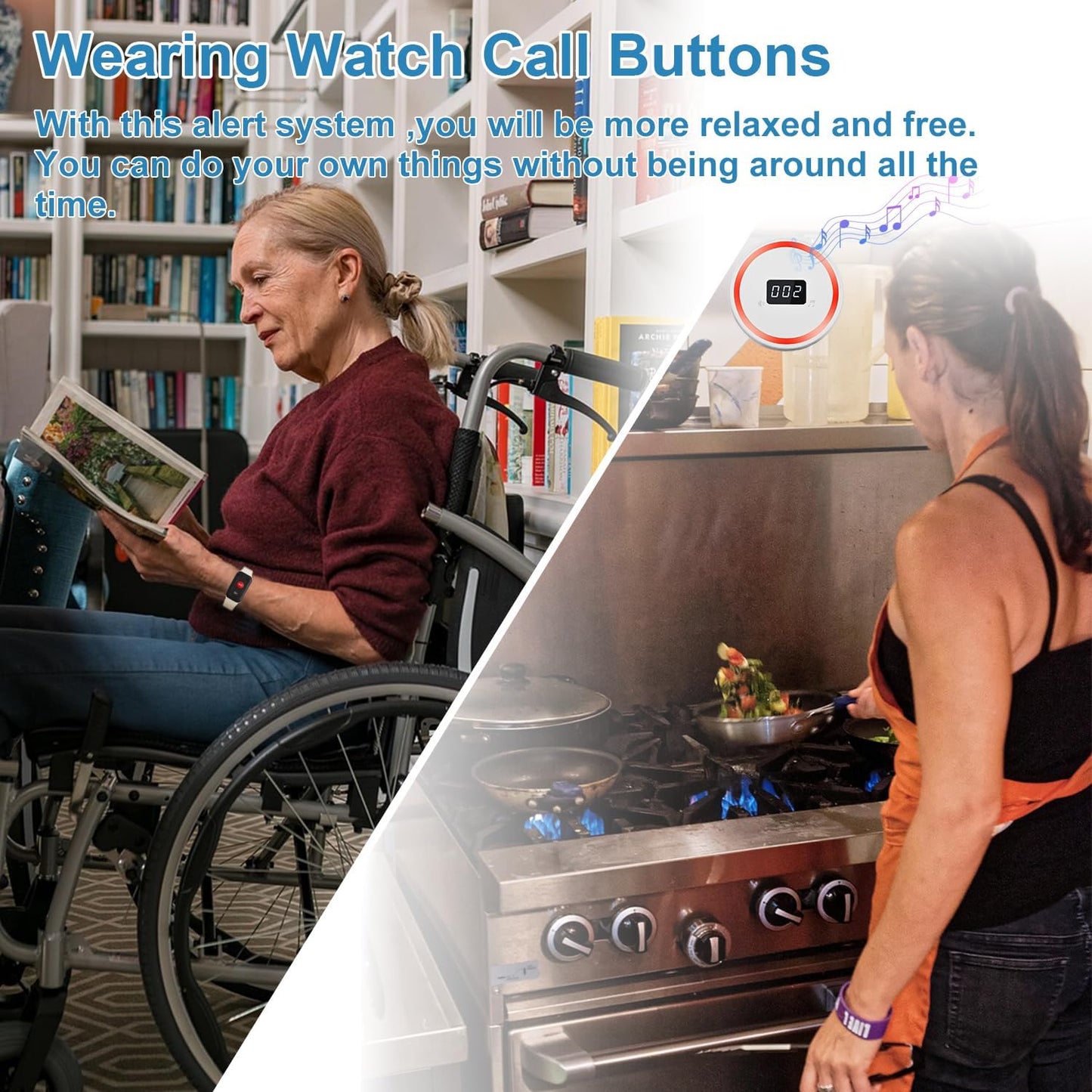 Wireless Caregiver Pager Call Button Emergency Calling System 328 Feet 1 Call Button/1 Watch Button/1 Receiver Nurse Alert System for Elderly Patient Disabled (1 Red H1+1 3DB+M2)