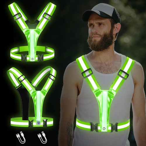 AXsinr LED Reflective Vest Running Gear, Light Up Vest for Night,High Visibility Running Vest for Biking,USB Rechargeable Adjustable Safety Gear, Green