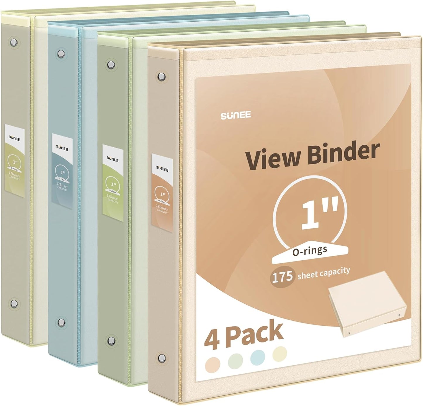 SUNEE 3 Ring Binder 1.5 Inch 4 Pack, Clear 1 1/2 Inch View Binder Three Ring PVC-Free (Fit 8.5x11 Inches) for School or Office Supplies, Neutral Aesthetic