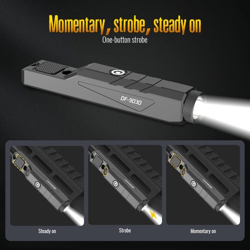 DEFENTAC 1600 Lumens Tactical Flashlight with Momentary and Strobe for Rifle, Weapon Light with Built-in Pressure Switch Compatible with M-Lok Rail Surface, Magnetic Rechargeable
