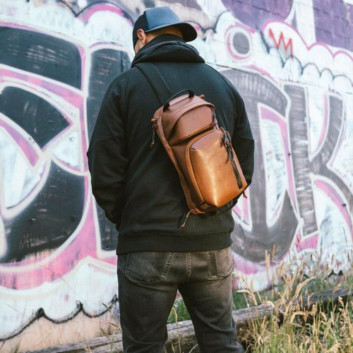 VIKTOS Upscale3 Durable Tactical Casual EDC Leather Slingbag with Padded Shoulder Strap & Ambidextrous Concealed Carry Compartment, Brown