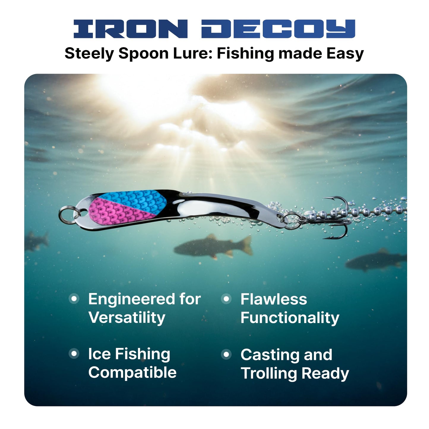 IRON DECOY Spoon Fishing Lures, 3 Pack Fishing Lures Kit, Casting, Trolling, Jigging, Ice, Lake, River, Stream, Freshwater, Trout, Bass, Walleye, Salmon, Crappie, Pike, Trout, 3-Pack