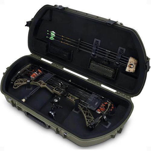SKB Hard Protective Storage Case for Archery Bow and Arrows, iSeries Shaped Bow Case, Green - Quiver Holder and Gear Box for Hunting Accessories