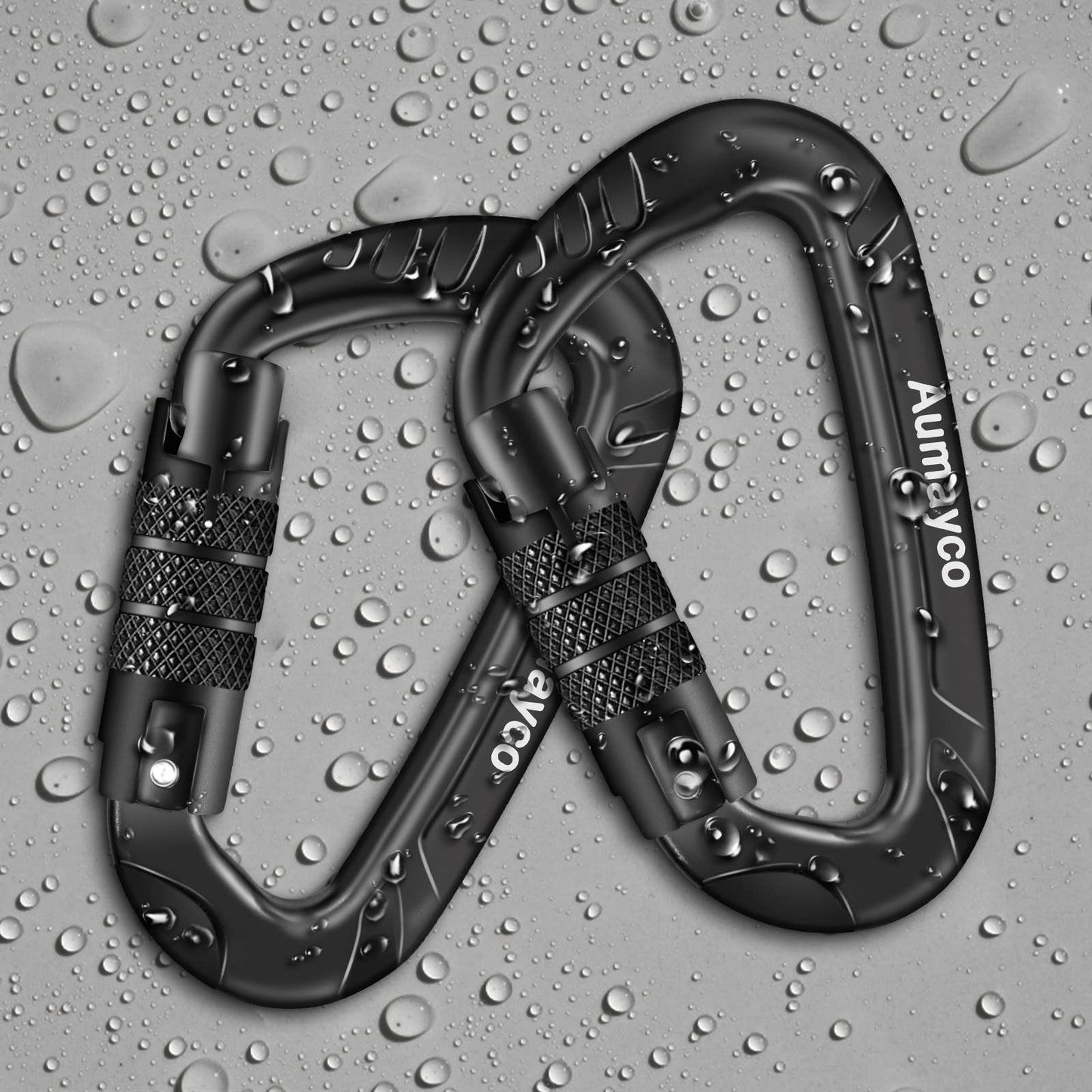 AUMAYCO Auto-Locking Carabiner Clips Black 2PC of 12KN (2697 lbs), Lightweight and Heavy Duty Carabiners for Outdoor, Hiking, Hammock, Swing, Gym, Keychains, Dog Leash and More