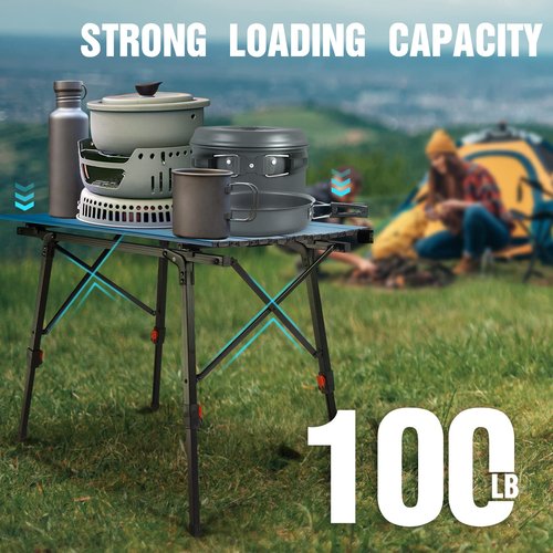VILLEY Portable Camping Table with Adjustable Legs and Tall Directors Chair, Folding Camping Chairs