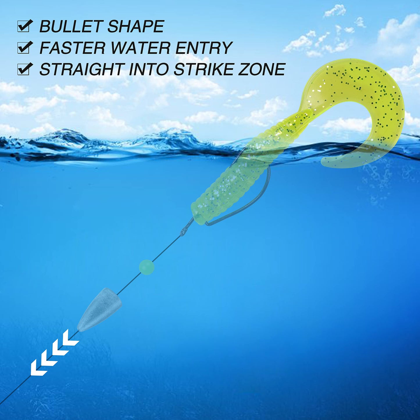 Fishing Weights Sinkers, 50pcs Bullet Fishing Sinkers Worm Weights Slip Sinkers Sliding Fishing Weights for Bass Fishing Pitching and Flipping Texas Rigs Saltwater Freshwater