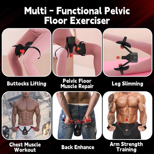 Thigh Trainer Kegel Exerciser Hip Pelvic Floor Muscle Trainer Strength Device: 0-77 lbs Adjustable Resistance with Fixed Leg Straps and Replaceable Handle for Men Women