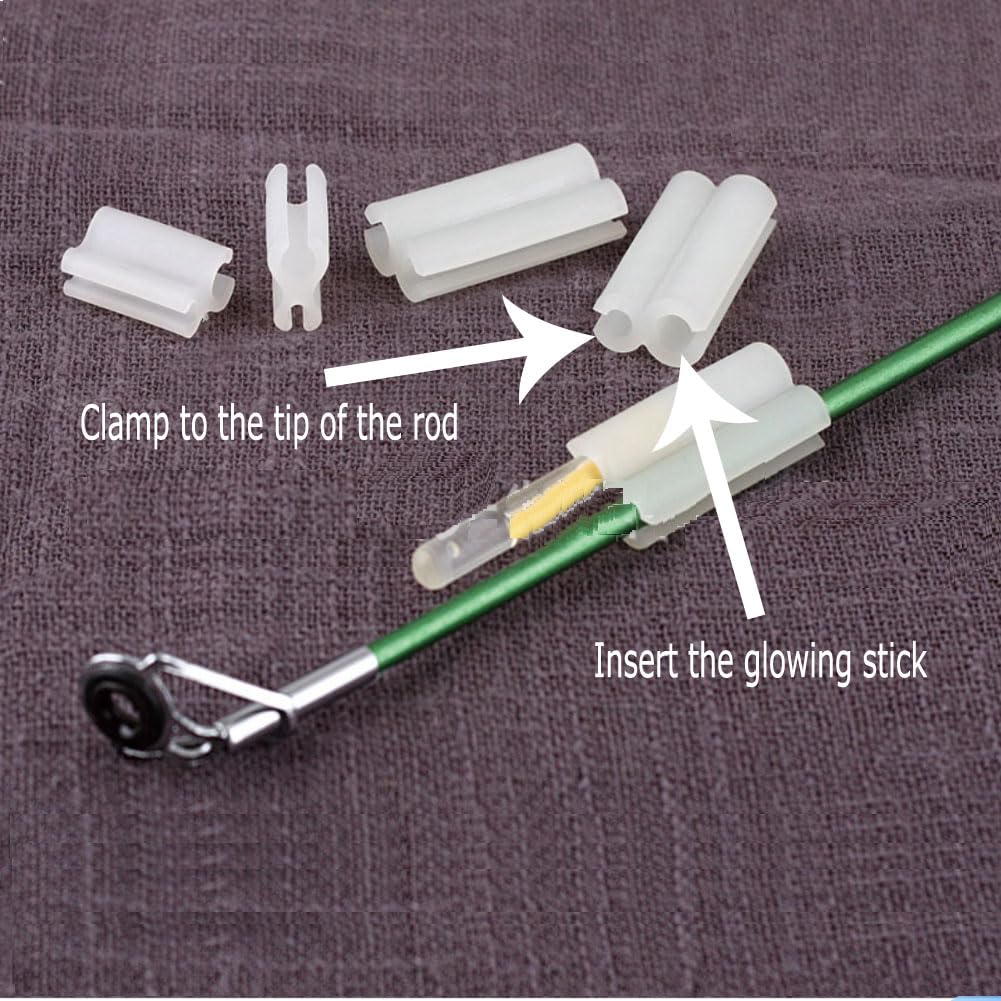 FASPLORE 100 PCS Fishing Glow Sticks for Bobbers Fishing Glow Sticks Rod Tip Glow Sticks for Night Fishing Halloween Glow Stick Decorations Comes with 4 PCS Attachments Clip