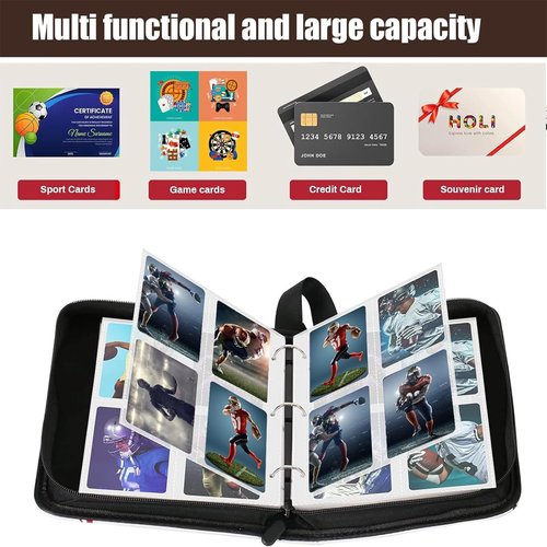 Cards Binder,400 Pockets Football Binder for Cards with 50 Removable Sleeves 4-Pocket Collection Binder, Trading Card Collector Zipper Album Holder