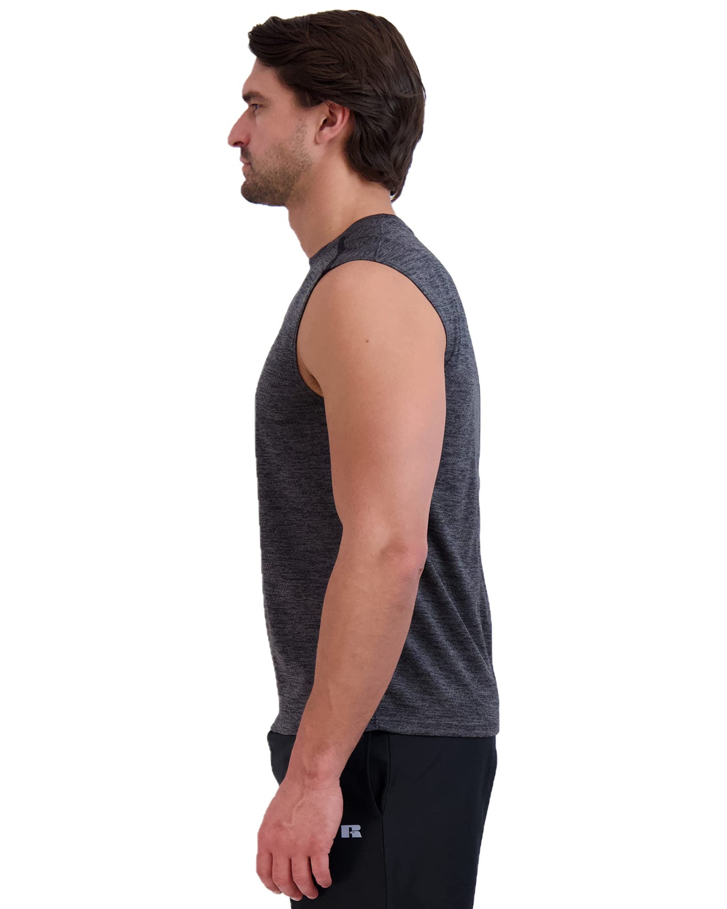 Russell Athletic Mens Dri-Power Space-Dye Short Sleeve Crew Neck Performance Muscle Tee, Black, S